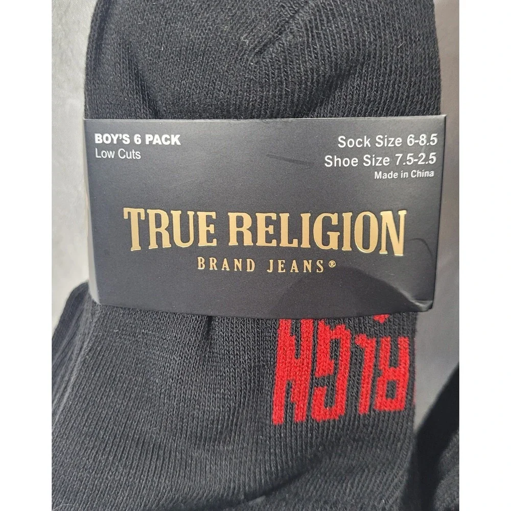 18 Pairs Boy's True Religion Low Cut Socks - Black - Shoe Size 7.5-2.5